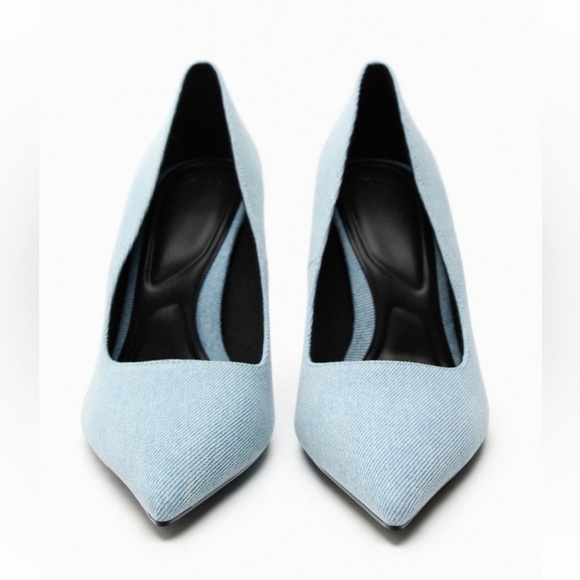 ZARA HIGH HEEL SHOES DENIM SZ 7.5 NEW - Picture 2 of 10